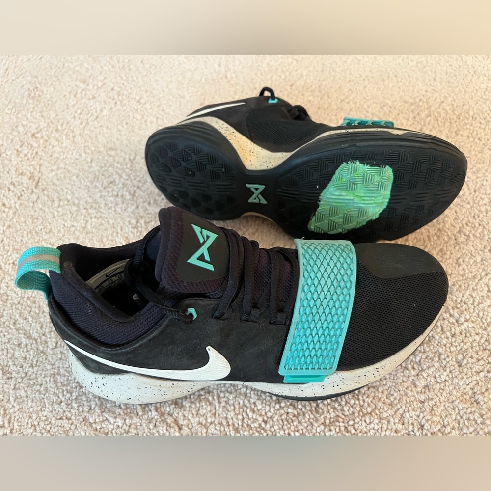 Nike PG 1 Paul George 878627-002, Men’s 8.5, Black & Light Aqua Basketball Shoes